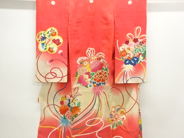 アンティーク　花薬玉模様五ツ紋着物